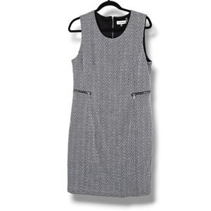 Calvin Klein Black White Textured Sleeveless Zip Pocket Sheath Dress Size 16